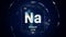 Sodium as Element 11 of the Periodic Table 3D animation on blue background