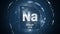 Sodium as Element 11 of the Periodic Table 3D animation on blue background