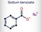 Sodium benzoate molecule. It is antimicrobial, antifungal preservative in pharmaceutical preparations and foods with E