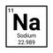 Sodium chemical element atom icon. Periodic sodium element symbol. Vector chemistry sign