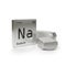 Sodium element symbol from the periodic table near metallic sodium isolated on white background. 3d illustration