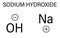 Sodium hydroxide or lye, caustic soda, chemical structure. Skeletal formula.