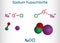 Sodium hypochlorite, NaOCl  molecule. It contains a sodium cation and a hypochlorite anion. It is used as a liquid bleach and