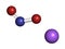 Sodium nitrite, chemical structure. Used as drug, food additive (E250), etc. 3D rendering. Atoms are represented as spheres with