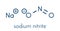 Sodium nitrite, chemical structure. Used as drug, food additive E250, etc. Skeletal formula.