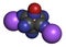 Sodium nitroprusside (SNP) antihypertensive drug molecule. Atoms are represented as spheres with conventional color coding: carbon