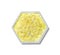 Sodium sulfide flakes in hexagonal molecular shaped container on white background