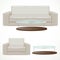 Sofa and armchair upholstered with light beige and coffee table with glass top vector illustration