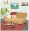 Sofa couch in scandinavian hygge cozy interior, comfortable living room home apartment