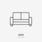 Sofa flat line icon. Apartment furniture sign, vector illustration of living room couch. Thin linear logo for interior