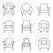 Sofa Icons Set Black Line