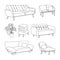 Sofa icons simple linear. Interior furniture icons