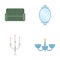 Sofa, mirror, candlestick, chandelier.FurnitureFurniture set collection icons in cartoon style vector symbol stock