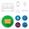 Sofa, mirror, candlestick, chandelier.FurnitureFurniture set collection icons in outline,flat style vector symbol stock