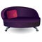 Sofa purple with a pink pillow with golden embroidery.