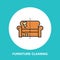 Sofa repair line icon, upholstered furniture dry cleaning logo.