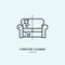 Sofa repair line icon, upholstered furniture dry cleaning logo. Couch flat sign, illustration of dirty home