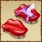 Sofa in shape of lips and shark with red lipstick