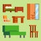 Sofa vector illustration isolated furniture interior living simple comfortable home room set house wardrobe