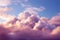 Soft allure Fluffy cumulus clouds dance in serene pink purple skies