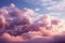 Soft allure Fluffy cumulus clouds dance in serene pink purple skies