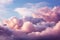 Soft allure Fluffy cumulus clouds dance in serene pink purple skies