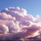 Soft allure Fluffy cumulus clouds dance in serene pink purple skies