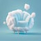 Soft armchair with light cumulus cloud around. Maximum relaxation concept