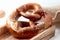 Soft baked pretzel isolated on white background