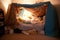 soft blanket and pillow fort, with pillows and cushions in every corner