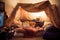 soft blanket and pillow fort, with pillows and cushions in every corner