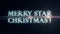 Soft blue laser neon MERRY STAR CHRISTMAS text with shiny light optical flares animation on black background - new