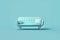 Soft blue sofa on blue background, 3D illustration, AI generated image. Modern minimalistic living room interior detail. Cosiness