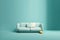 Soft blue sofa on blue background, 3D illustration, AI generated image. Modern minimalistic living room interior detail. Cosiness