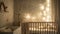 Soft candlelight reflected on the wall creates an enchanting and dreamy atmosphere in the nursery. 2d flat cartoon