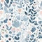 Soft Capri and Chambray Blue Botanical Seamless Pattern for Decor