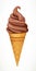 Soft chocolate ice cream in cone isolated on a white