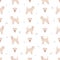 Soft coated Wheaten Terrier seamless pattern. Different poses, coat colors set