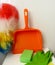 Soft colorful brush dust and orange dustpan