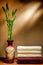 Soft Cotton Towels and Bamboo Asian Vase in a Spa