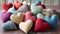 soft and cozy pillows with printed heart symbols