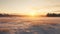 Soft And Dreamy 3d Animation: Sun Setting Over Snowy Field