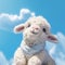 Soft And Dreamy Stuffed Lamb On A Blue Sky - Plush Doll Art In Uhd