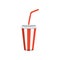 Soft drink in a red paper cup with lid and straw cartoon vector Illustration