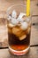 Soft drinks, Cola glass with ice cubes.