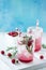 SOFT DRINKS. Refreshing summer drink raspberry with rosemary and ice.