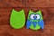 Soft felt toy pattern. Children sewing tutorial. Needlecraft sewing felt pattern. Felt body of fabric owl. Stitched details. Step