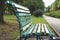 Soft focus back side wooden bench in nature scenery beautiful outdoor park calm empty place without people