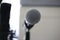 Soft focus closeup shot of a dynamic microphone mesh