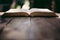 Soft focus The holy bible on wood table with copy space.christian background